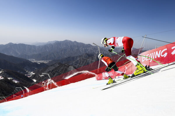 YANQING,CHINA,03.MAR.22 - PARALYMPICS, ALPINE SKIING - Paralympic Winter Games Beijing 2022, preview, training. Image shows Johannes Aigner with guide Matteo Fleischmann (AUT). Photo: GEPA pictures/ Patrick Steiner